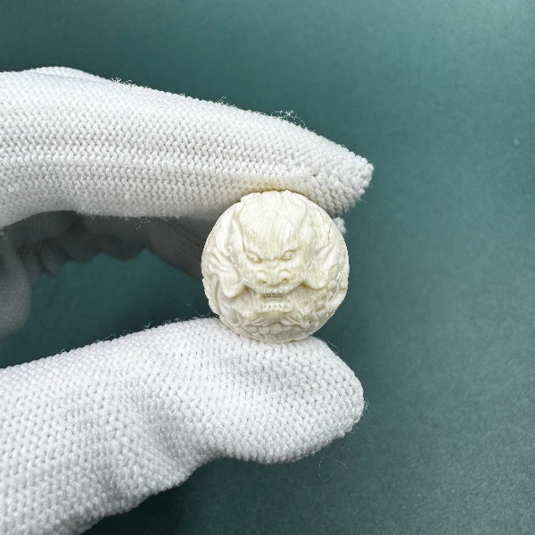 D1152天然猛犸牙19x19雕刻龙单珠 支持鉴定 假一罚四