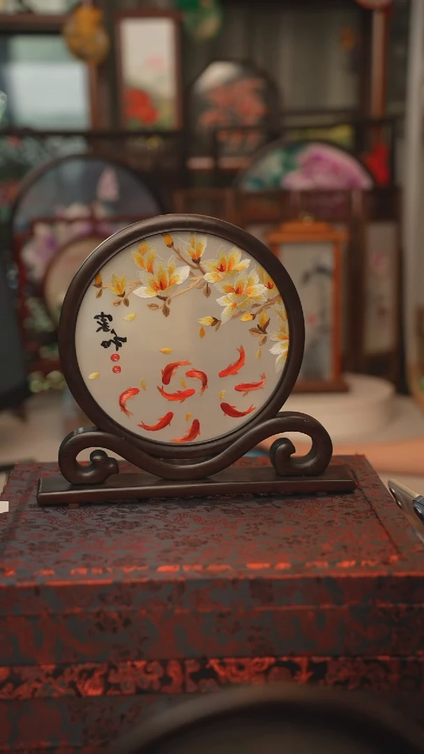 扇子苏绣双面绣 如意架摆台