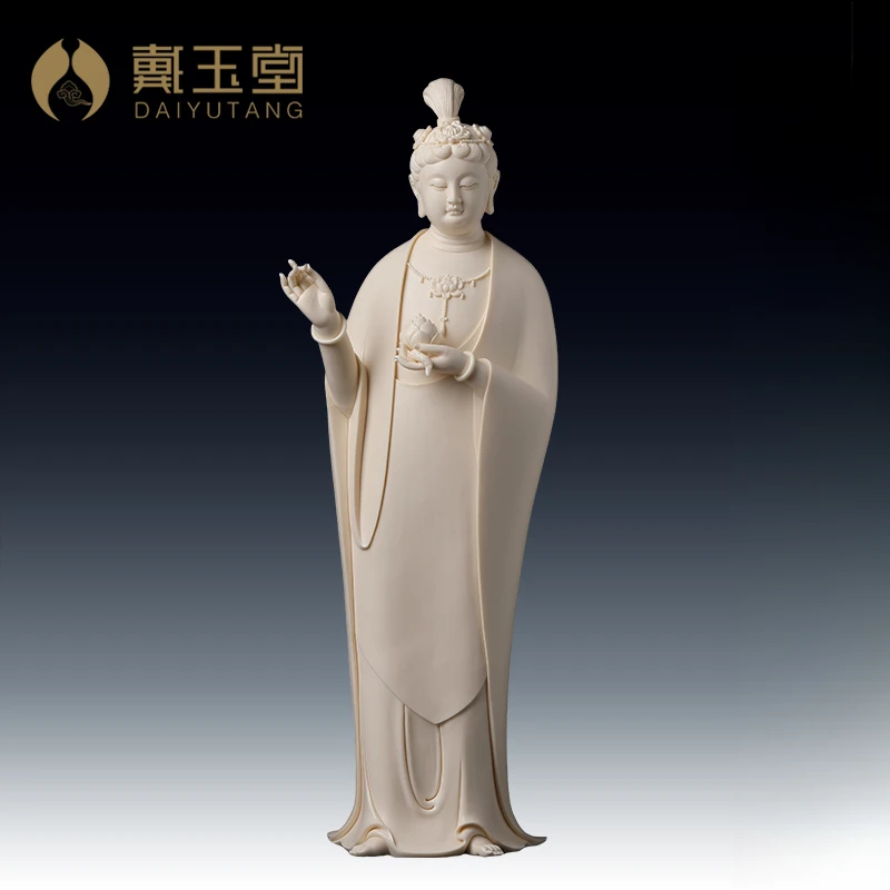 戴玉堂德化玉黄瓷《持莲观音》林建平手签作品雕塑艺术品摆件家用