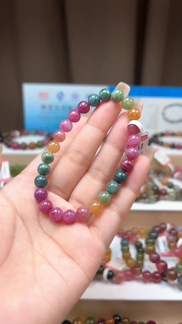 手串未镶嵌碧玺7.3mm艳丽彩虹色高阶油画体单圈手串