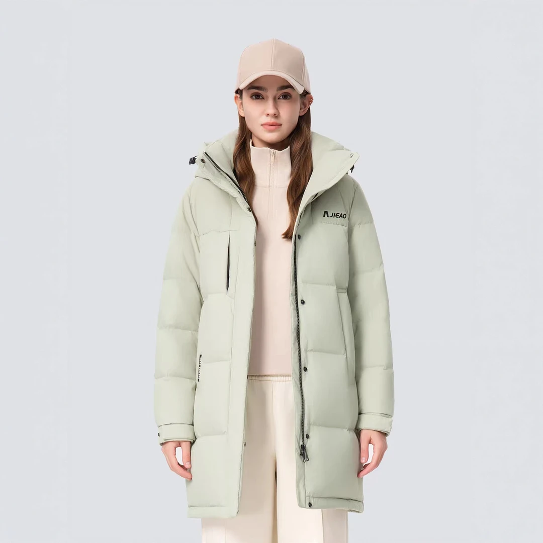 JIEAO/杰奥中长冬季新款女加厚脱卸帽鹅绒服休闲大码外套商场同款