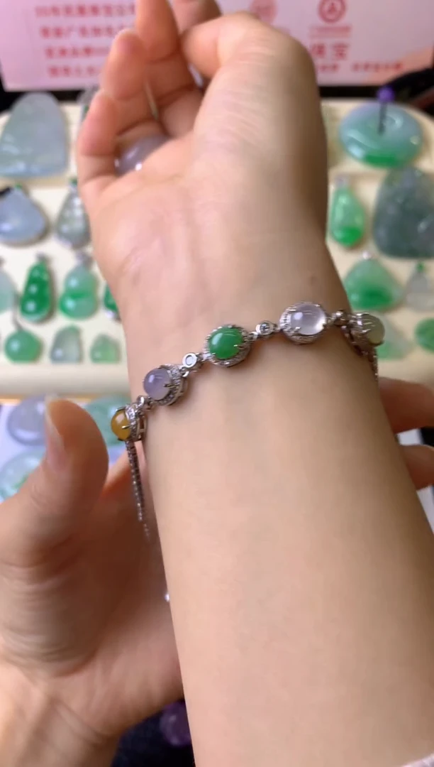 银S925镶嵌手链翡翠c**y手链