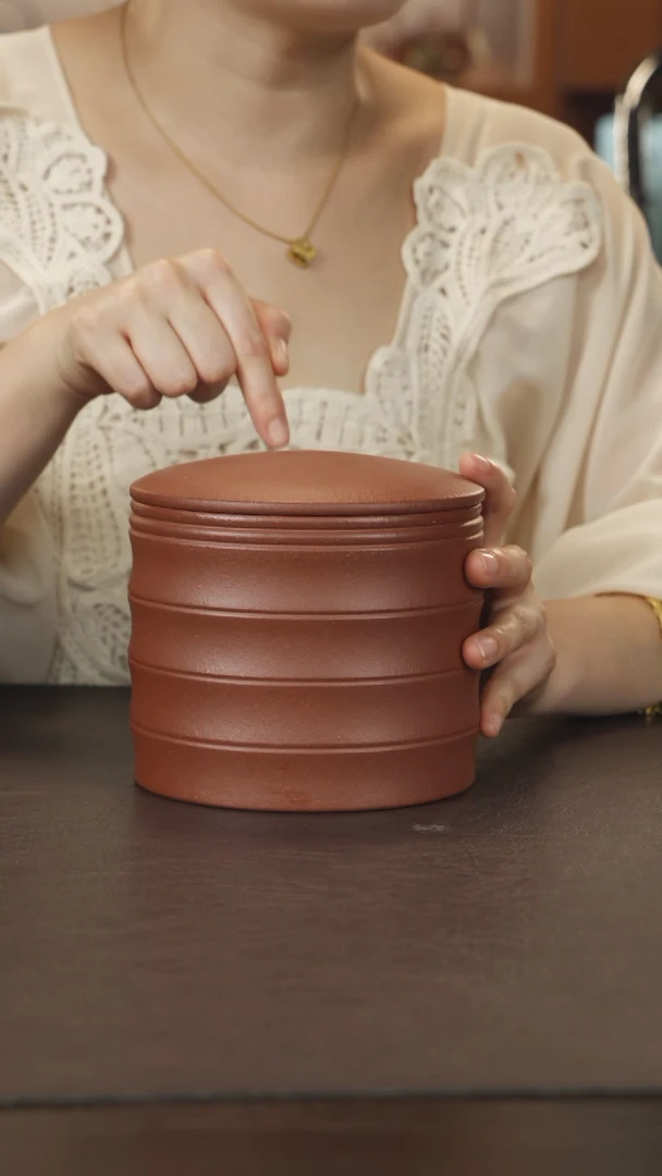 紫砂茶叶罐红降坡竹节茶叶罐约400g装