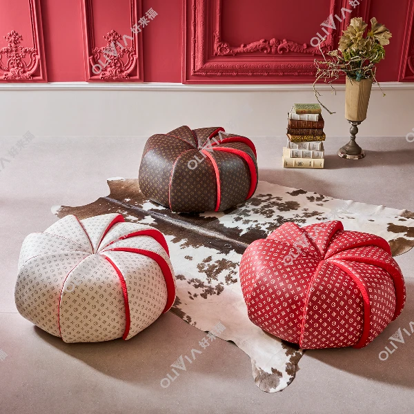 【源头工厂】法国经典南瓜造型凳老花棕色客厅百搭旋转凳椅85x42cm