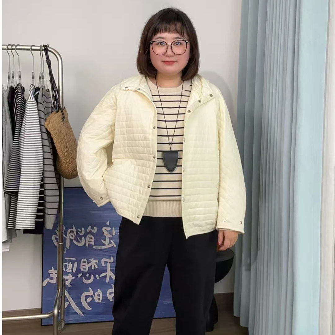 大码排骨轻薄女冬季新款时尚韩版宽松显瘦蝙蝠袖连帽百搭棉衣外套