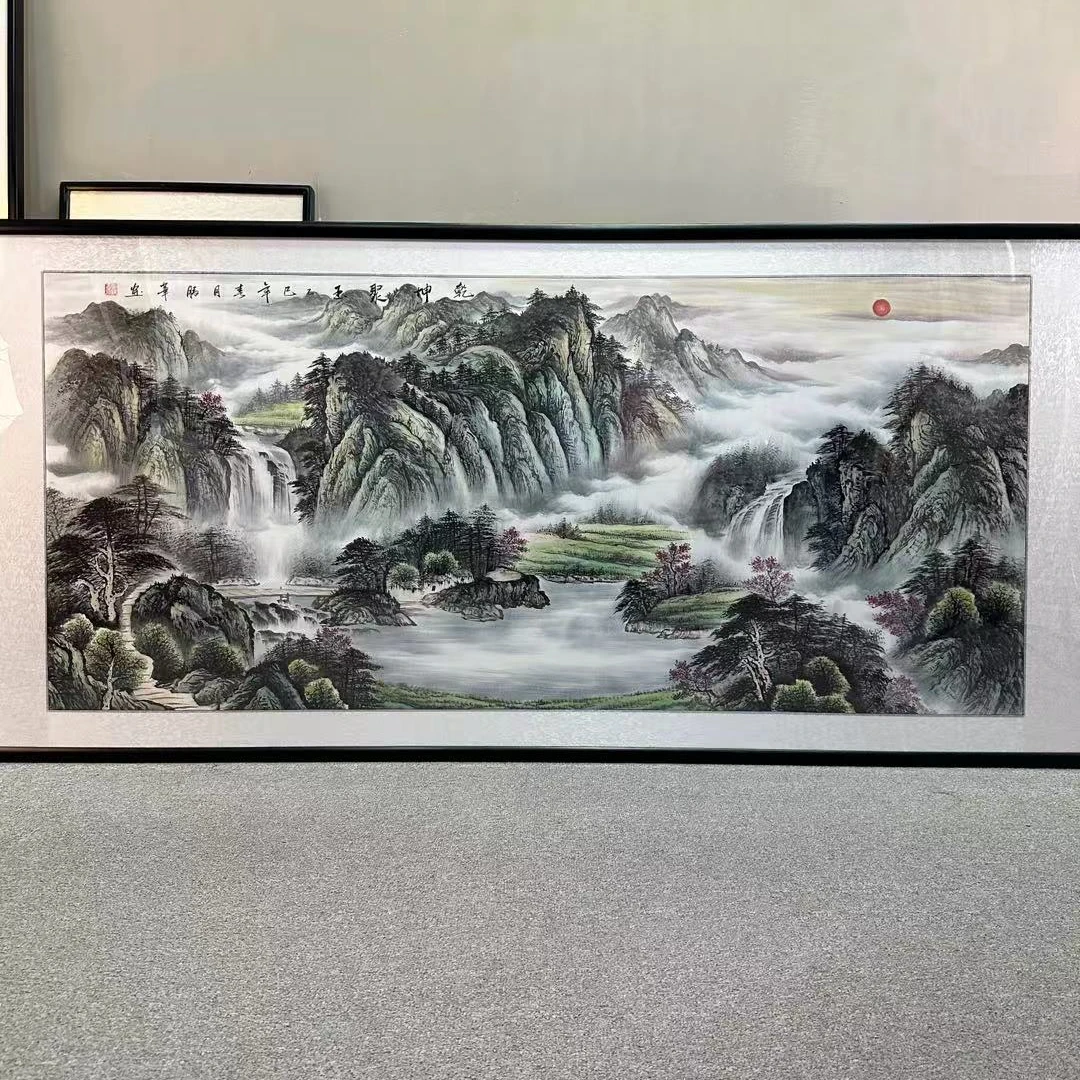 纯手绘-乾坤聚玉【278*118】国画山水画客厅办公室挂画字画直播间