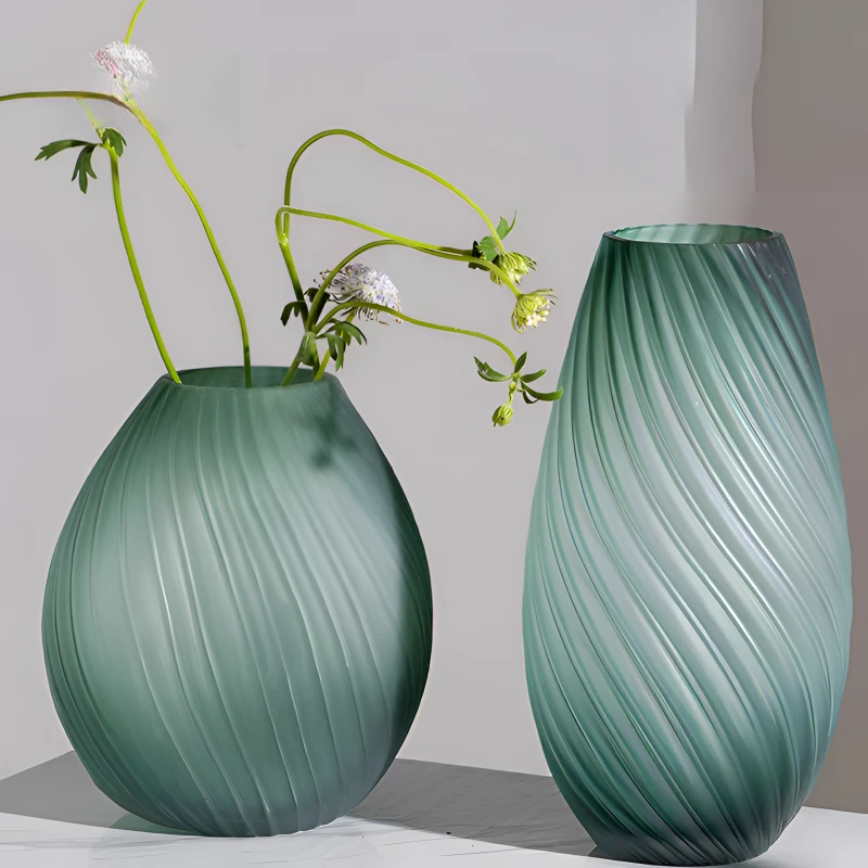 繁星轻奢澎湖湾磨砂落地摆件客厅插花螺纹高级感高档餐桌玻璃摆件