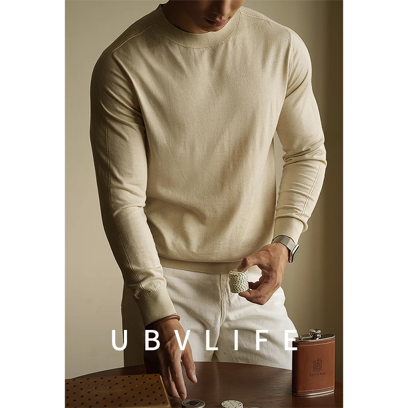 【都市精英】桑蚕丝羊毛混纺圆领长袖T恤男士2025秋季休闲打底衫