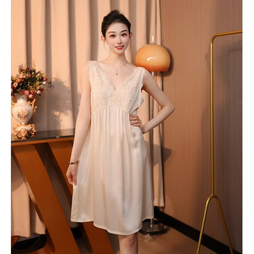 【美意】查理夫人宽松睡裙薄款简约蕾丝显瘦时尚气质