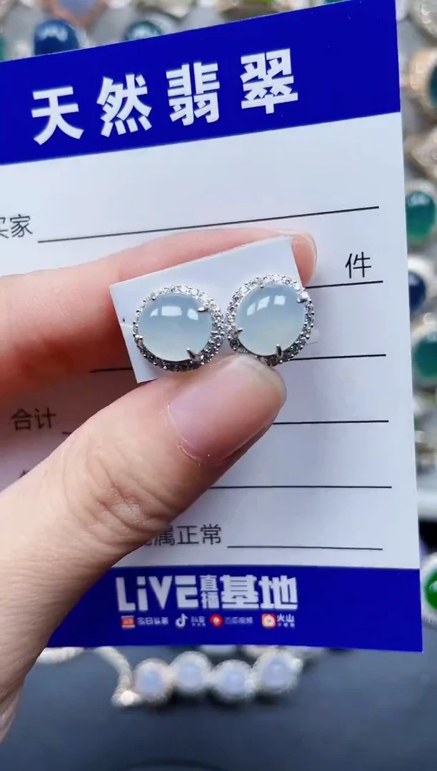 银S925镶嵌翡翠耳饰773