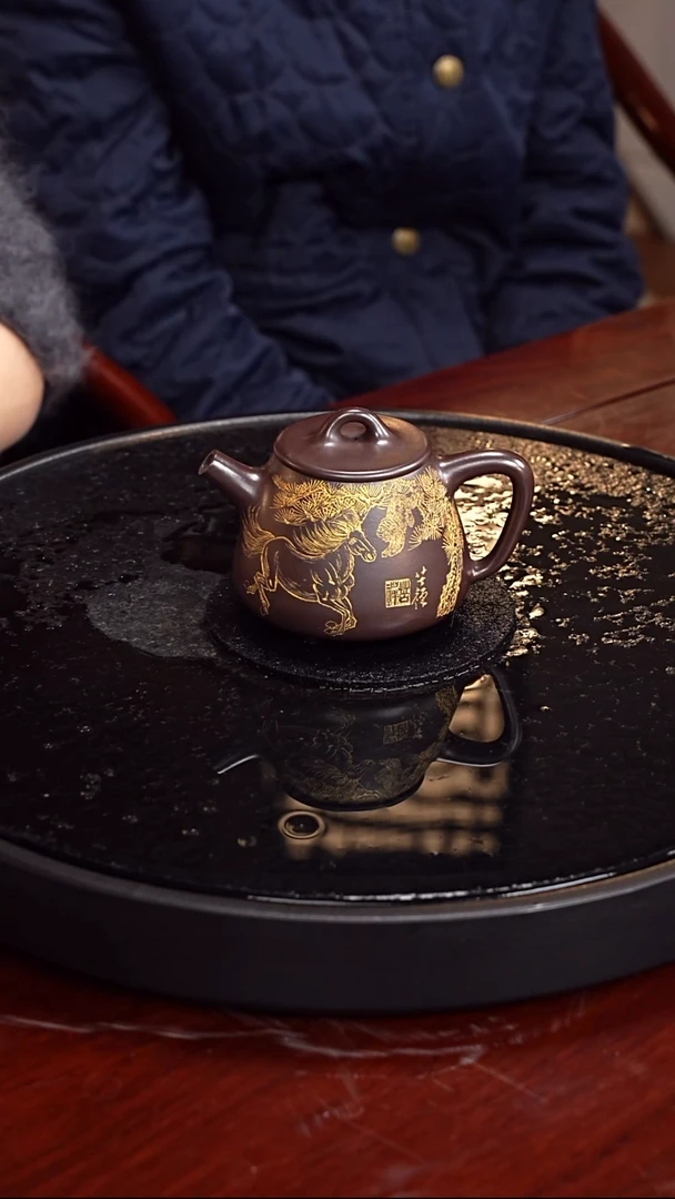 茶壶紫砂丁雪英  高石瓢33  紫泥 220毫升 李苦禅