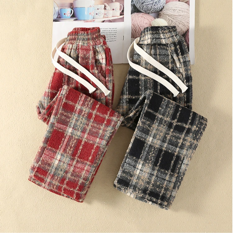 初中女生直筒阔腿裤冬季大童一体绒卫裤高中学生春秋宽松休闲裤子