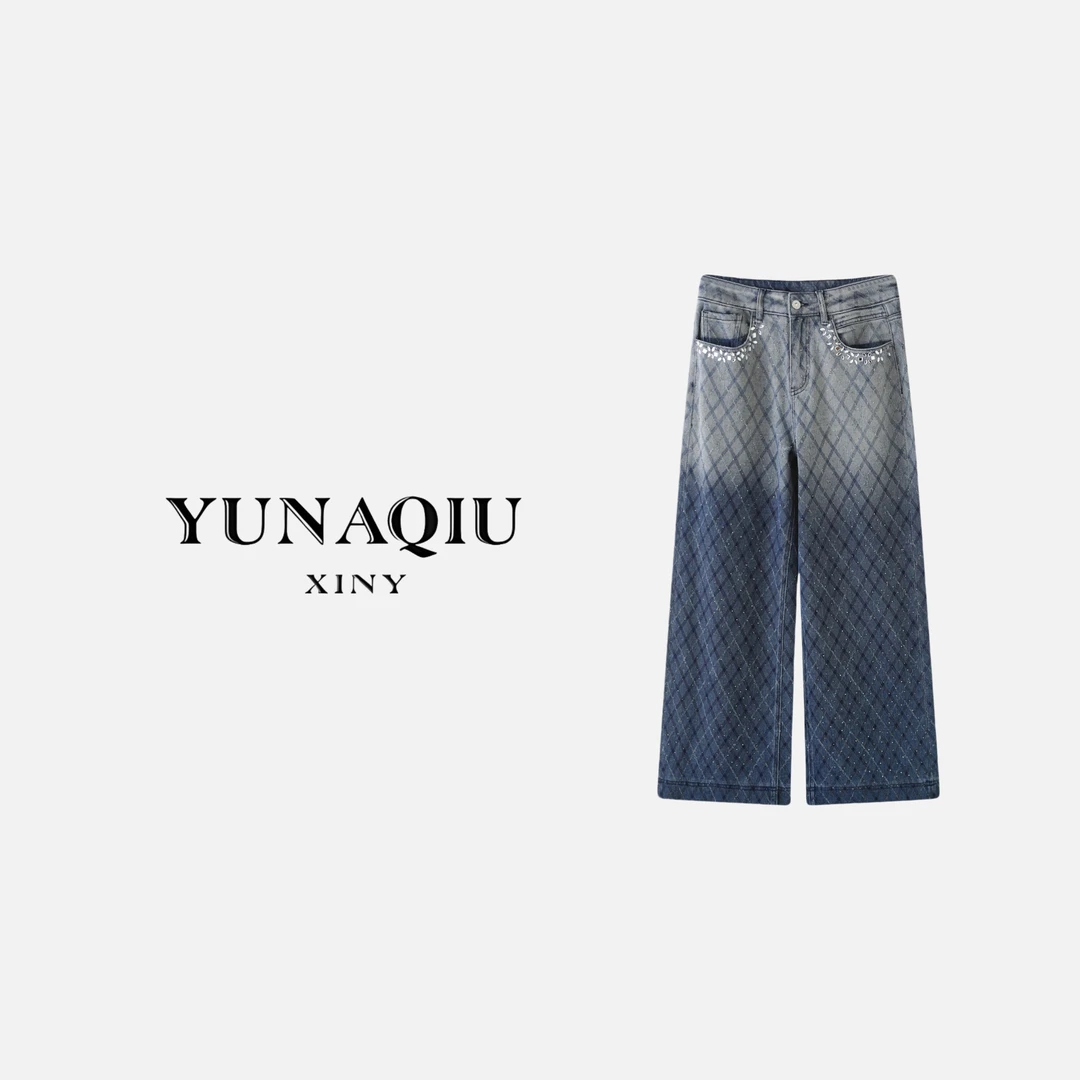YUNAQIU 烫钻渐变休闲四面弹牛仔裤-9557