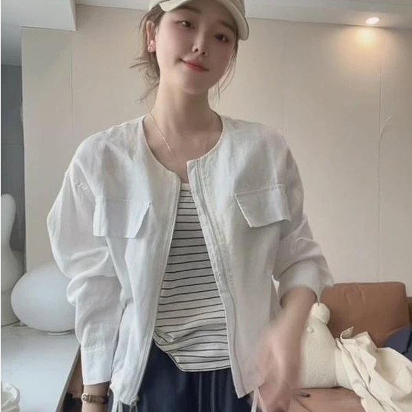 高端圆领设计感时尚薄款外套防晒衣女2025春夏季新款时尚简约上衣