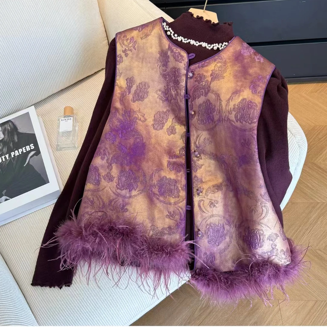 2026年秋冬新款高端气质夹棉紫色马甲女款新中式国风加棉马夹外穿