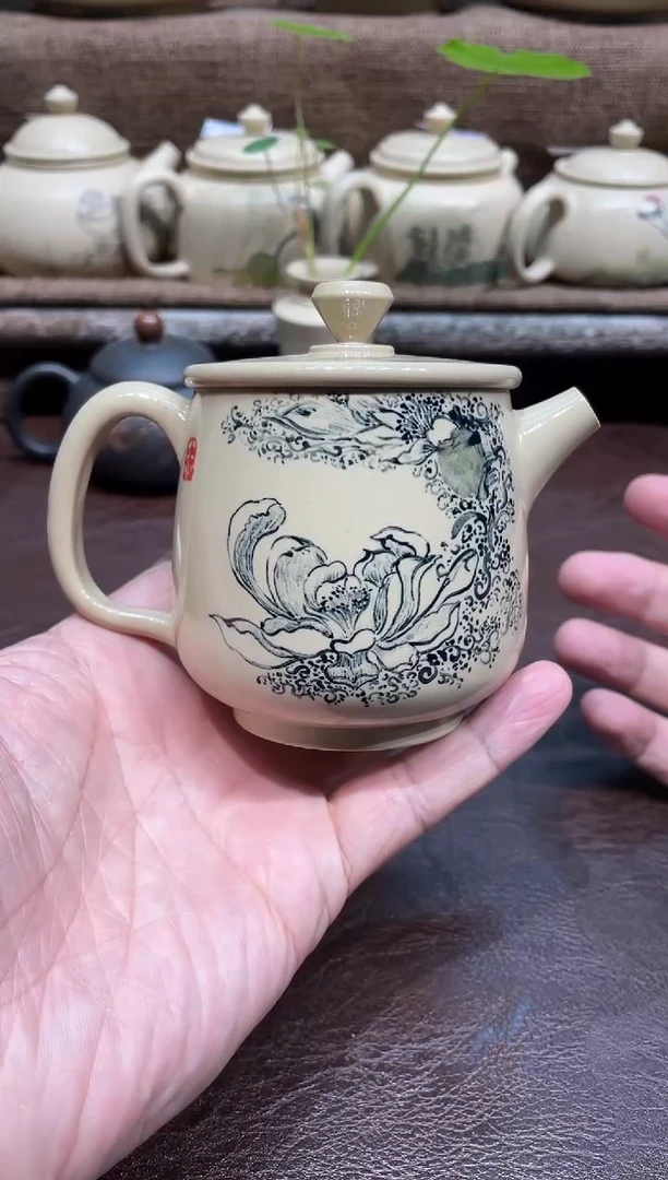 泥塑王宇白泥青柚荷花高石瓢190cc