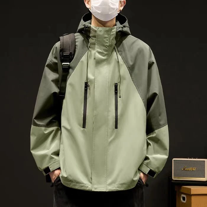 撞色拼接冲锋衣外套美式机能户外防水连帽夹克CF05