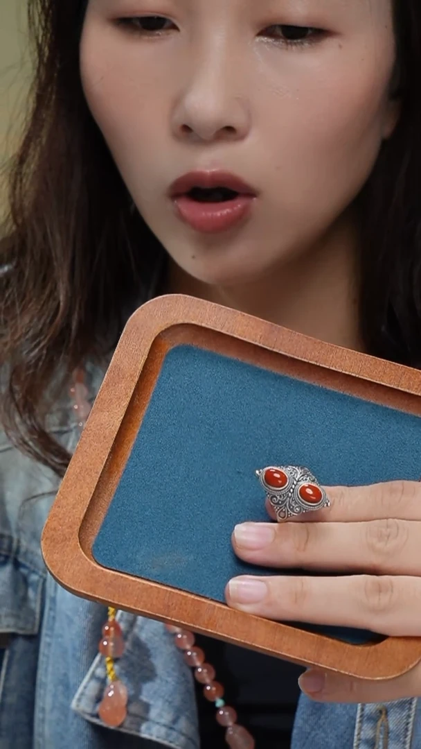 南红玛瑙戒指银S925镶嵌戒指