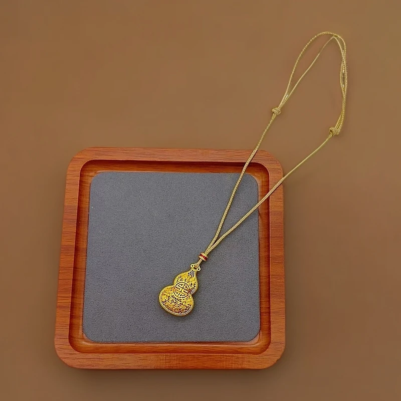 合金吊坠 项链女款国风古法镂空掐丝扁葫芦吊坠双面国潮风复古ins