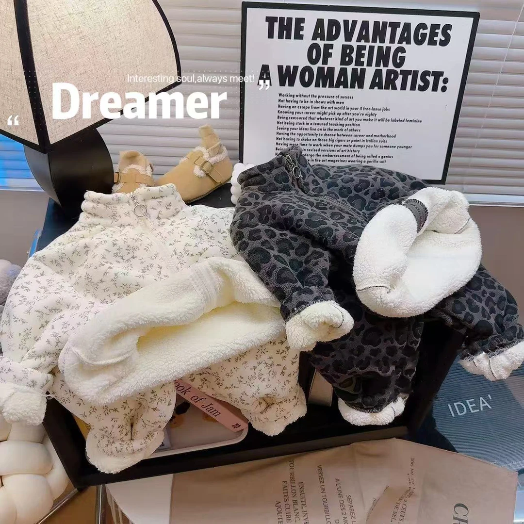 【好潮】儿童加绒加厚外套套装韩版休闲两件套冬季新款1-15岁