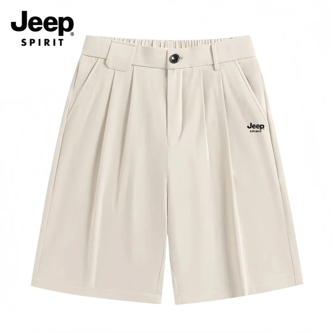JEEP吉普新款夏季纯色西装松紧腰短裤百搭西裤休闲裤男士五分短裤