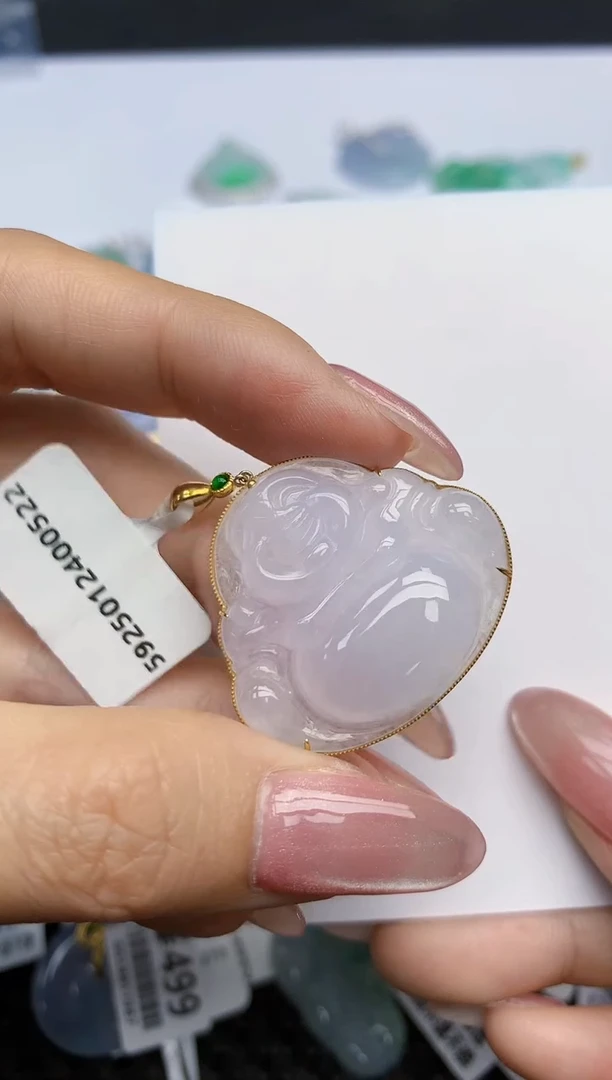 【闪购商品】翡翠挂件18K金镶嵌天然翡翠A货