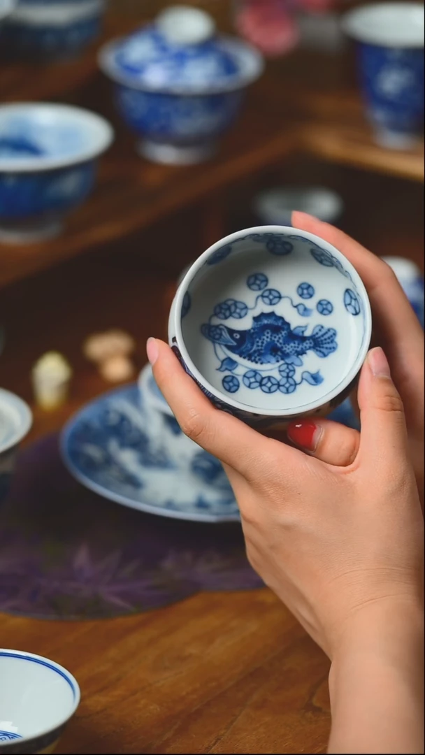 摆件鳜鱼铜钱海浪纹矮如实杯75cc