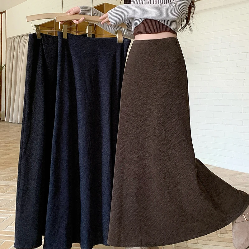 复古高腰显瘦a字中长款半身裙鱼尾裙时尚2025秋装新款胖mm大码女