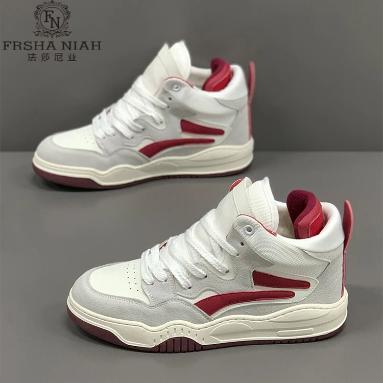 法莎尼亚高帮男鞋网红爆款高级感痞帅小白鞋防滑耐磨软底时尚板鞋