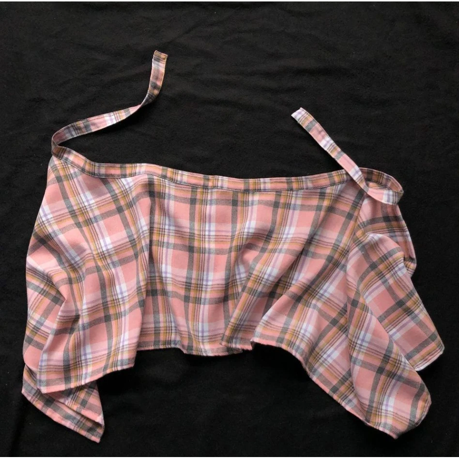 momobobi新款儿童半身腰裙粉色格子屁帘一片式系带格子腰封配饰潮