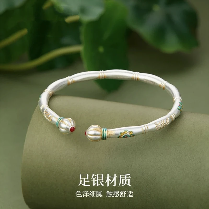 足银手镯 62号链接【开口】足银珐琅南瓜头手镯