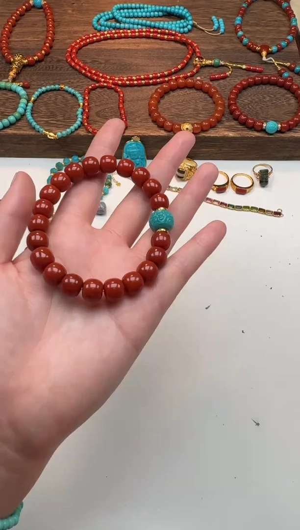 18K金镶嵌手串手串南红玛瑙绝*～手串手串