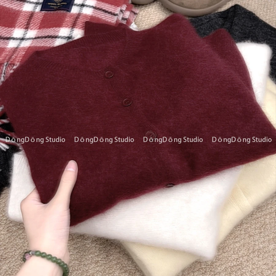 特！售完无补！纯色拉绒开衫无缝圆领宽松长袖针织毛衣外套 9906