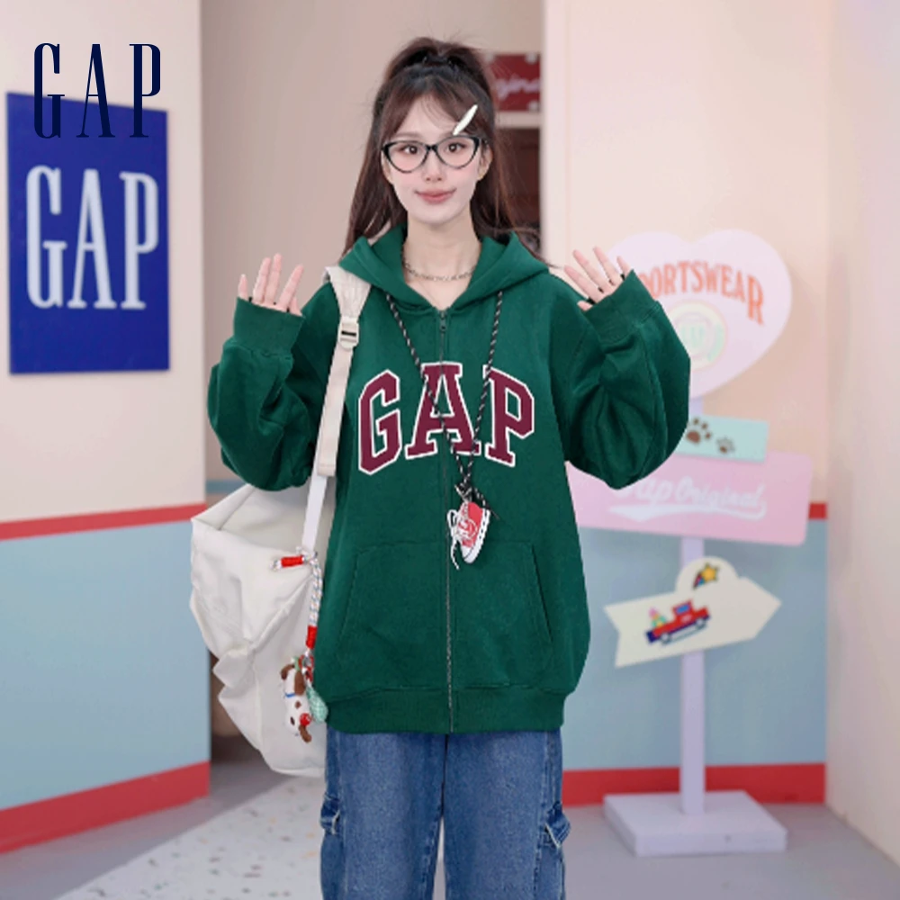 成毅代言Gap男女同款春季抓绒宽松连帽拉链卫衣 DR 786376/609115