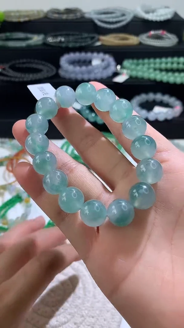 未镶嵌手链翡翠冰飘蓝绿花    大卡手串