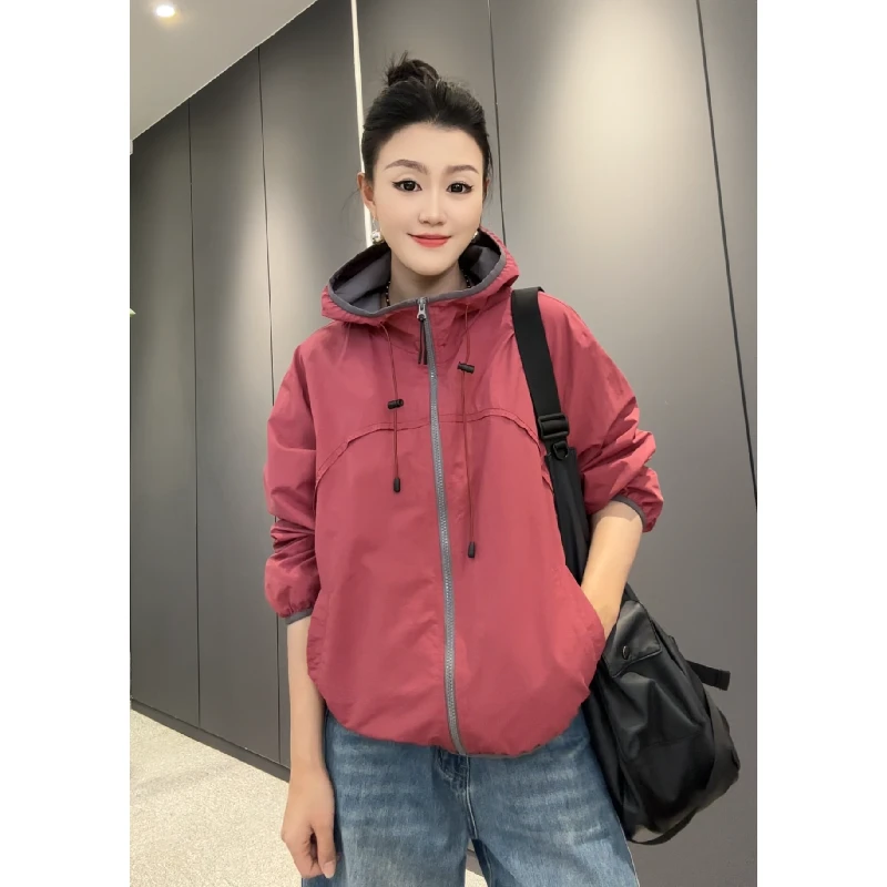 7318太谷休闲早春新款时尚潮流撞色百搭拉链连帽运动外套