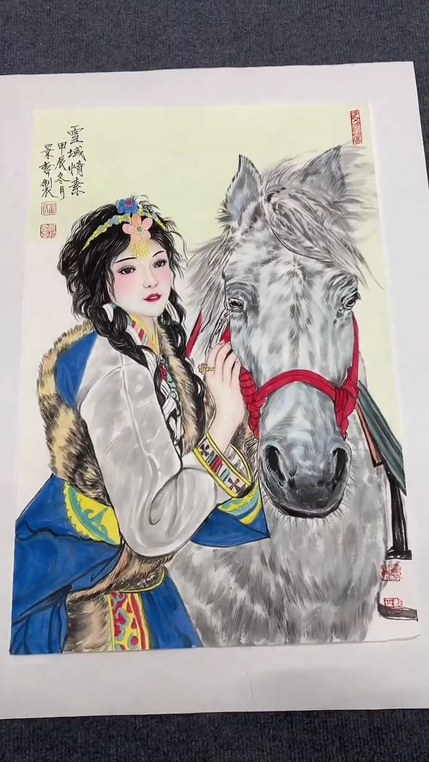 竖款精品开三人物，雪域情素