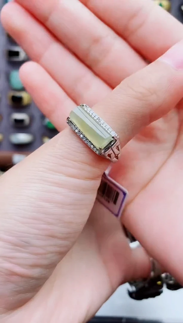 银S925镶嵌戒指翡翠地****师天然翡翠男戒