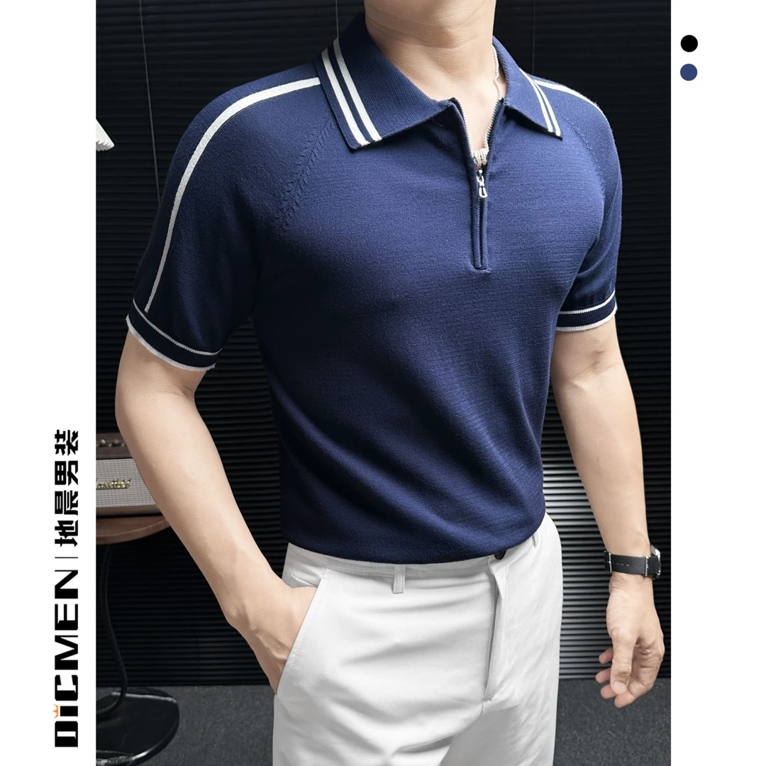 莱赛尔拉链polo衫男款爆款2025新款夏季商务休闲薄款透气撞色上衣
