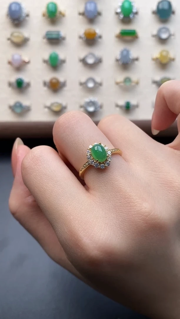 银S925镶嵌戒指翡翠一物一证一礼盒