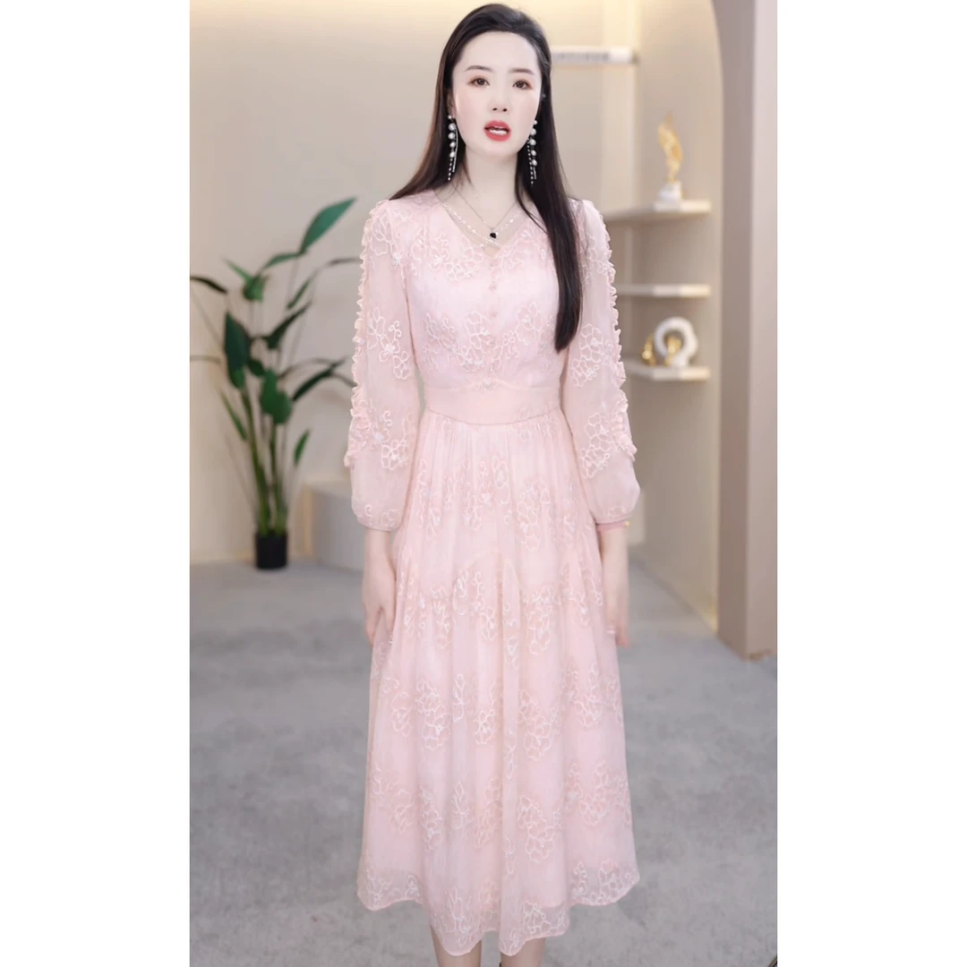 【连衣裙】2025年春季新款时尚修身显瘦遮肉中长款A字裙