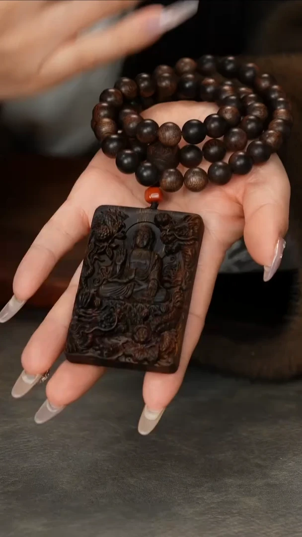 【闪购商品】沉香手串芽庄白奇雷击瘤疤王1.0多圈搭沉香木雕牌