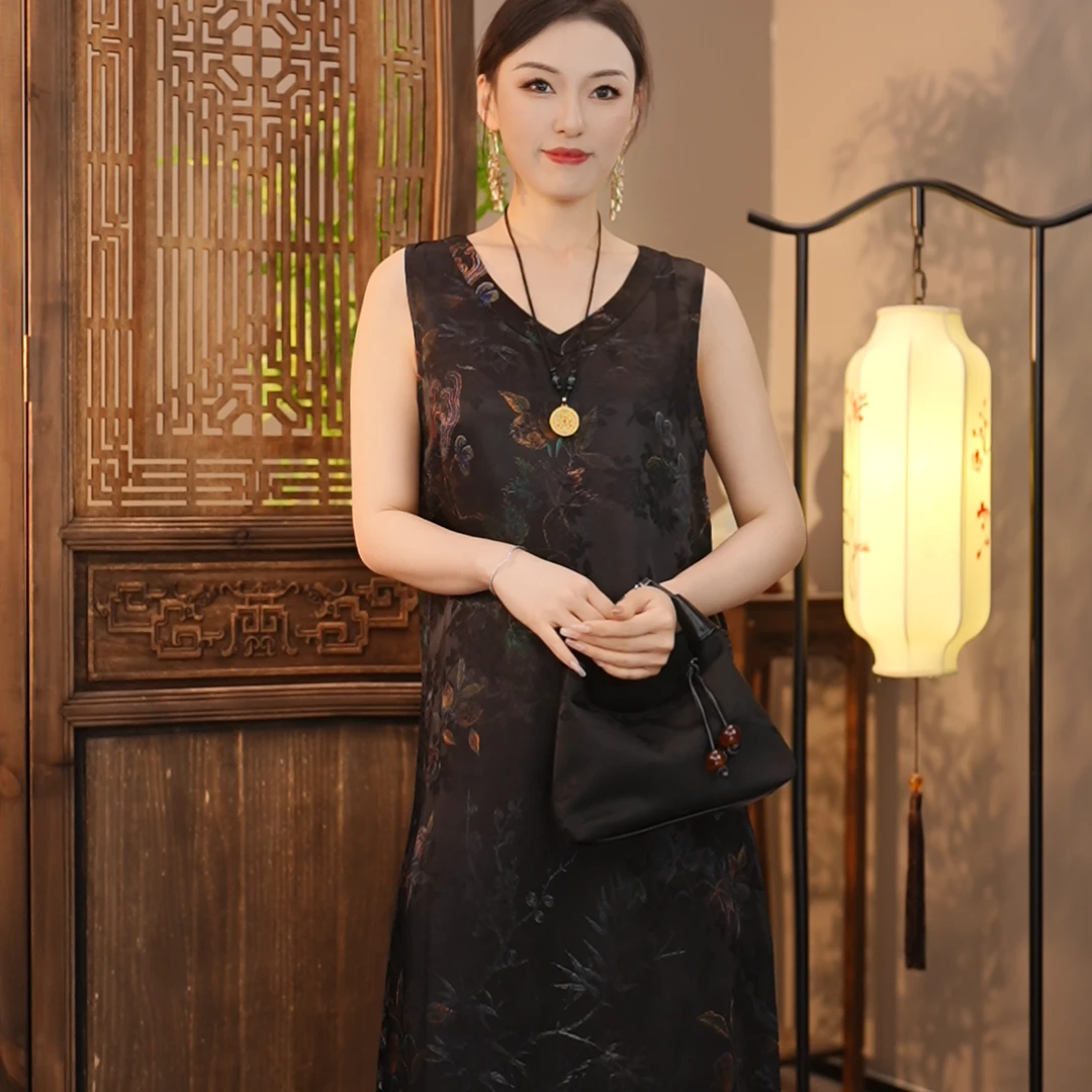 梦落繁花｜新中式国风时尚百搭双面双穿背心连衣裙-6331