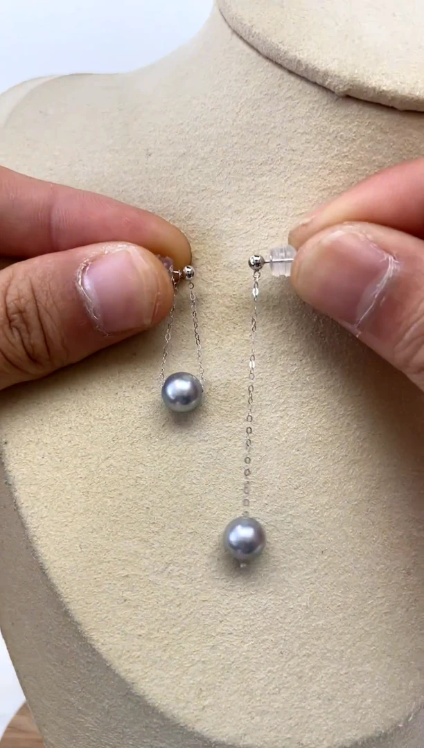 18K金镶嵌耳饰海水珍珠7.5-8