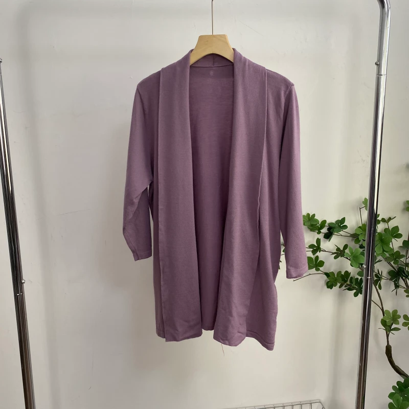 DD4646外贸欧美女士针织外套翻领七分袖薄款毛衣开衫