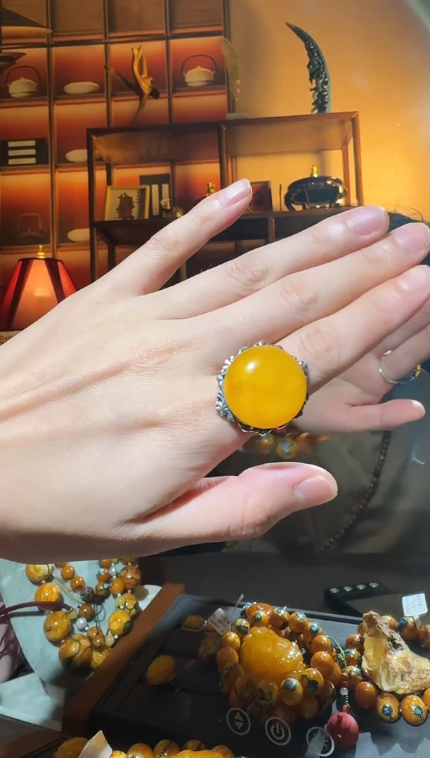 蜜蜡颈饰银S925镶嵌7936天然蜜蜡珠宝奇石