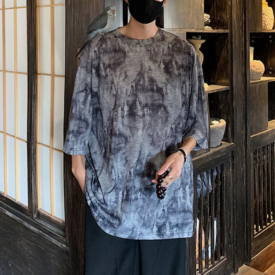 休闲恤文艺中国风男装夏季新中式短袖水墨画薄款T恤男1801