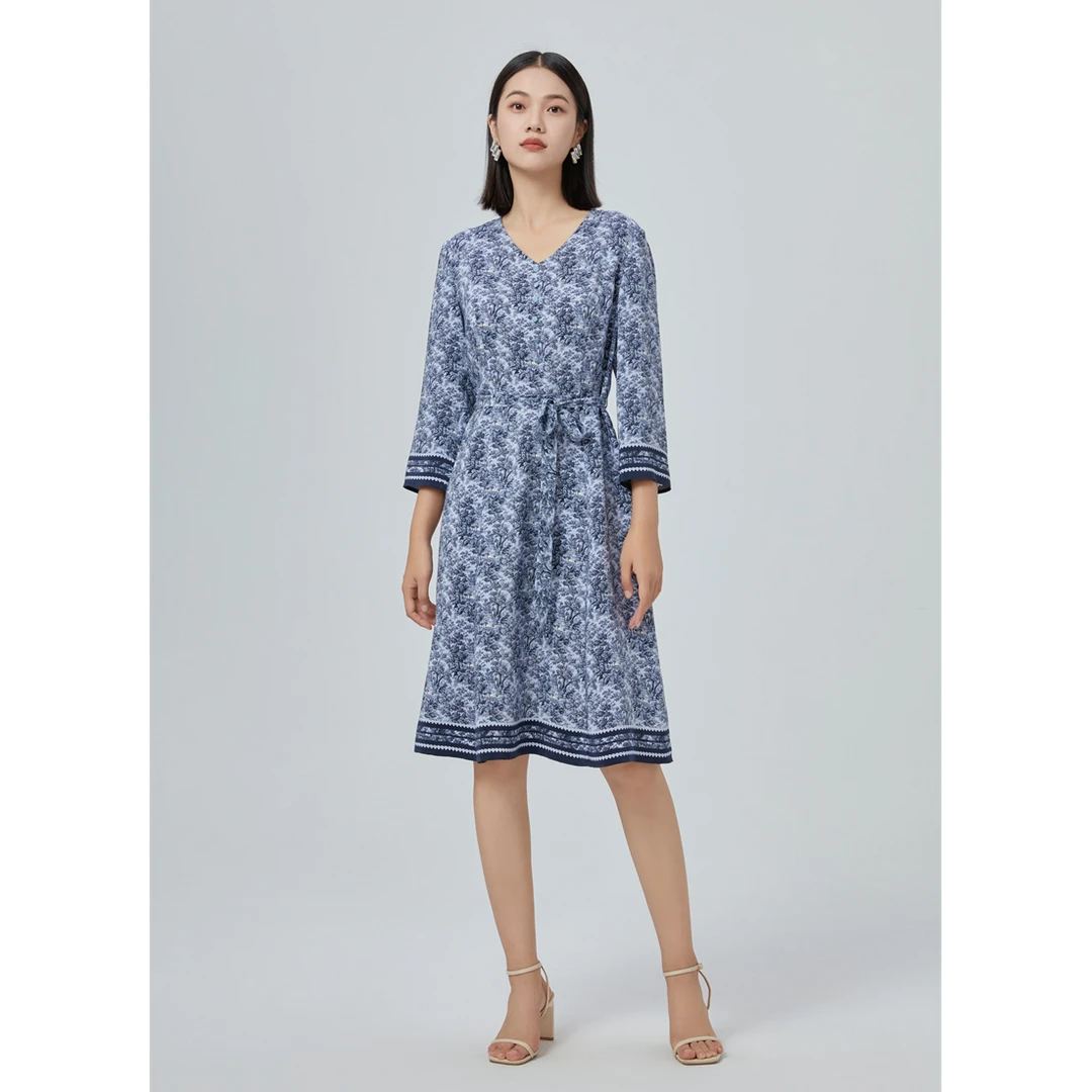 FINITY 新款素绉缎桑蚕丝连衣裙气质休闲时尚百搭优雅 F20WD2111L