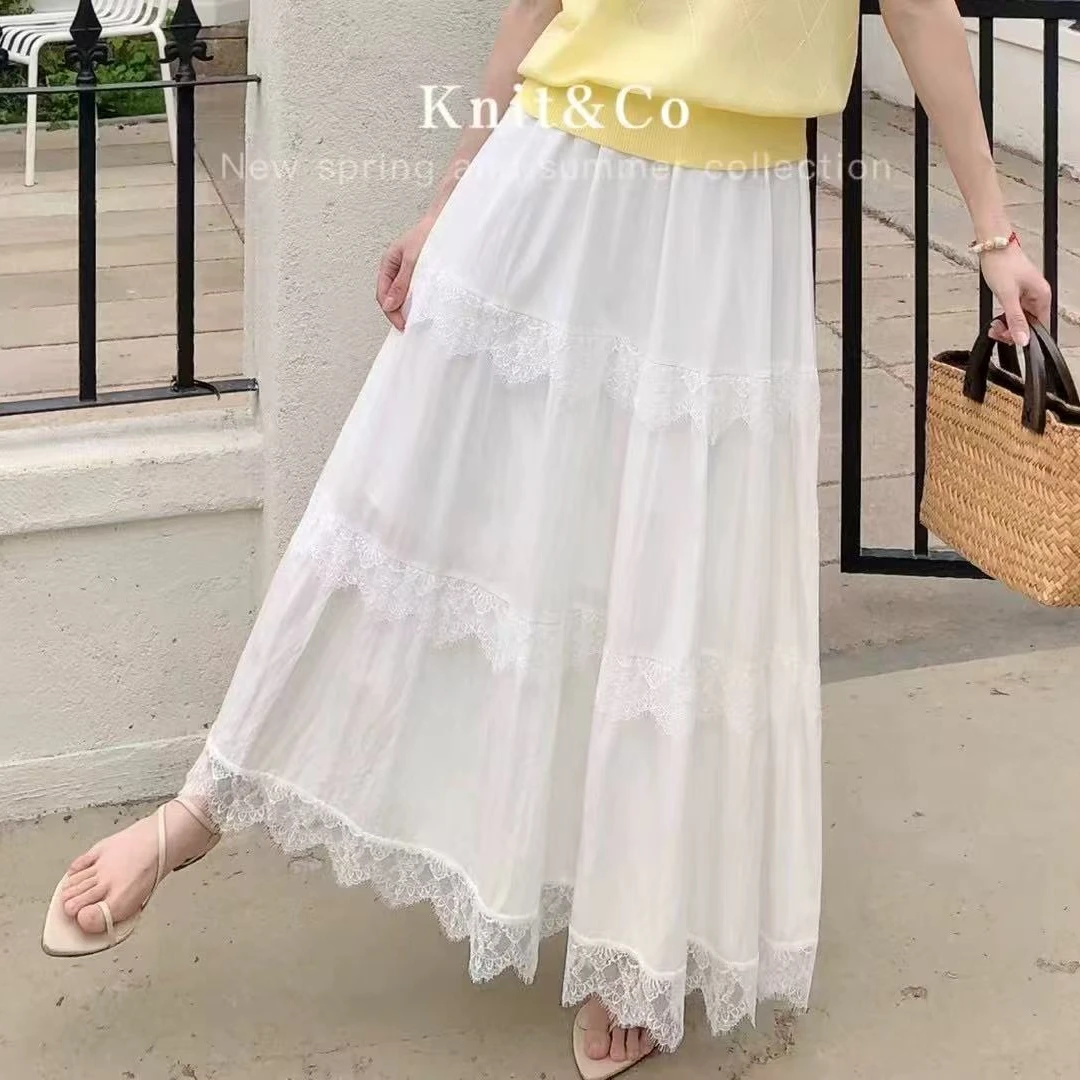 小迪家大码法式蕾丝拼接气质显瘦蛋糕百搭半身裙25320