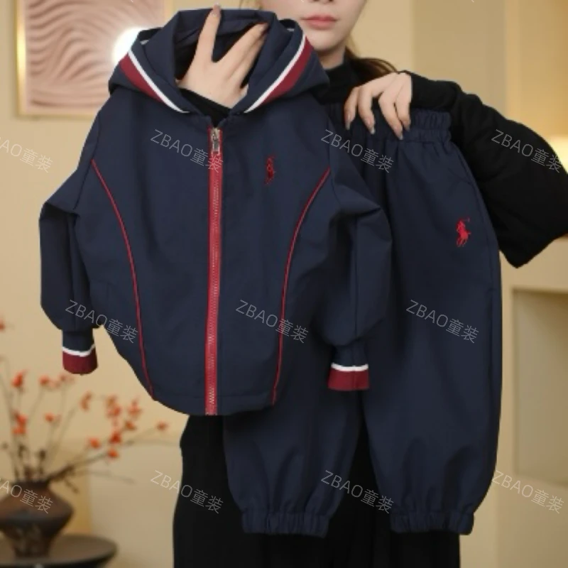 【珍宝推荐】2025春季新款男女童韩版休闲宽松连帽防风儿童外套套装